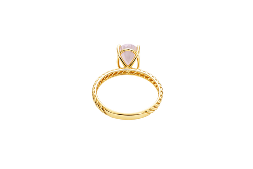 14KT Gold Ring Women's Pink Oval 4 Prong Plain Rope Band