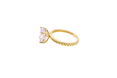 14KT Gold Ring Women's Pink Oval 4 Prong Plain Rope Band