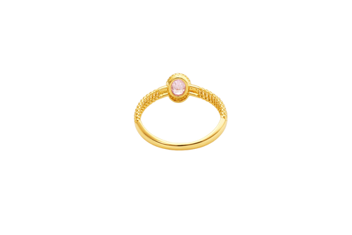 14KT Gold Ring Women's Oval Pink Center Stone with Rope Border Plain Diamond Cut Band