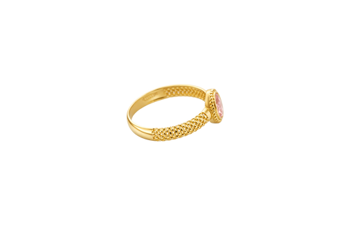 14KT Gold Ring Women's Oval Pink Center Stone with Rope Border Plain Diamond Cut Band
