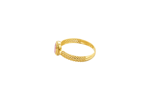 14KT Gold Ring Women's Oval Pink Center Stone with Rope Border Plain Diamond Cut Band