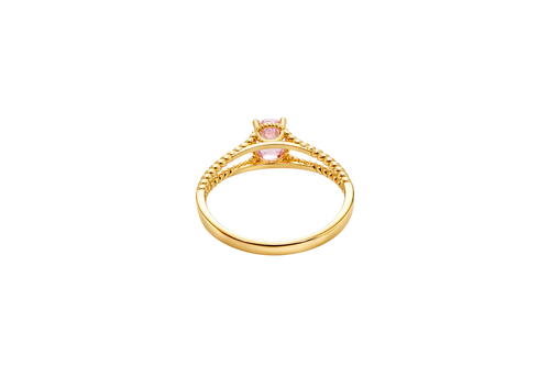 14KT Gold Ring Women's Oval Pink Center Stone with Rope Halo and Rope Split Band