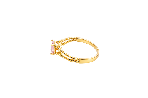 14KT Gold Ring Women's Oval Pink Center Stone with Rope Halo and Rope Split Band