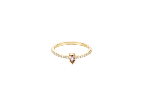 14KT Gold Ring Women's Pink Pear Tear Drop Center CZ Stone with Round White CZ Stones Band
