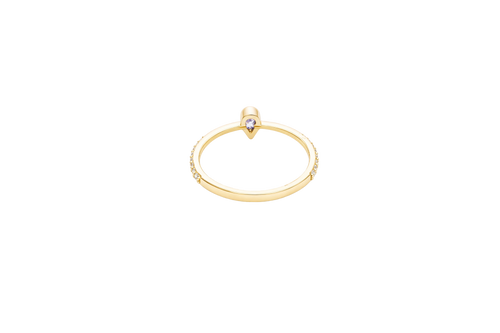 14KT Gold Ring Women's Pink Pear Tear Drop Center CZ Stone with Round White CZ Stones Band