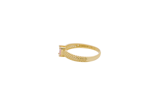 14KT Gold Ring Women's Pink Square Center CZ Honeycomb Cutout Band