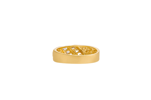 14KT Gold Ring Women's Two Tone Nugget Band with Two Rows of Three White CZ Stone Plain Border