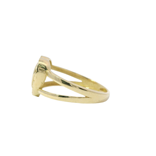 14KT Gold Ring Women's Plain Puff Heart with Greek Border and Plain Split Band