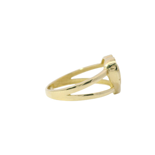 14KT Gold Ring Women's Plain Puff Heart with Greek Border and Plain Split Band