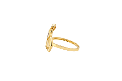 14KT Gold Ring Women's Plain Left Facing Red Eye Elephant with Tusks Up Plain Band
