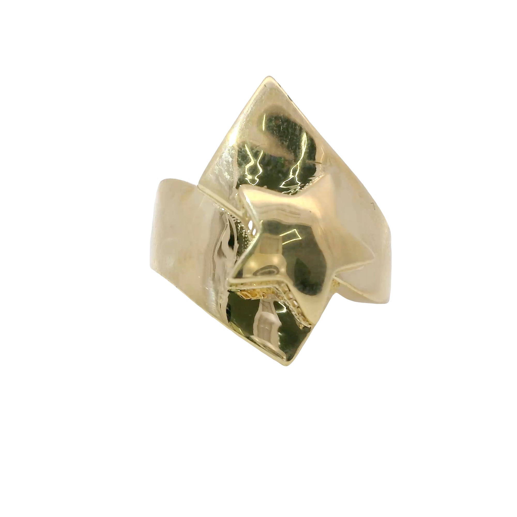 14KT Gold Ring Women's Plain Raised Bubble Star with Asymmetrical Thick Ribbon Band