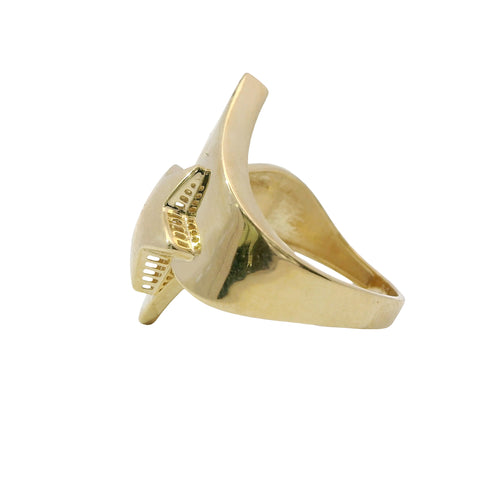 14KT Gold Ring Women's Plain Raised Bubble Star with Asymmetrical Thick Ribbon Band