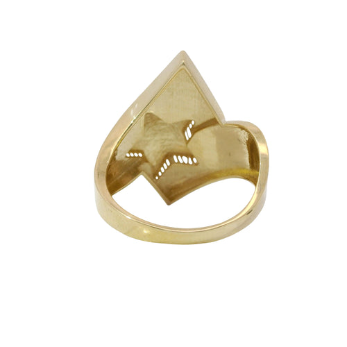14KT Gold Ring Women's Plain Raised Bubble Star with Asymmetrical Thick Ribbon Band