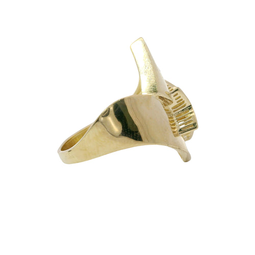 14KT Gold Ring Women's Plain Raised Bubble Star with Asymmetrical Thick Ribbon Band