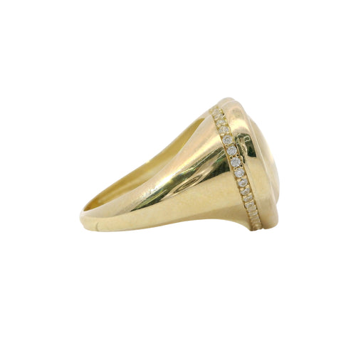 14KT Gold Ring Women's Plain Puff Heart with Plain Puff Heart Border White CZ Stones Edge Plain Band