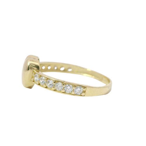 14KT Gold Ring Women's Mini Plain Puff Heart Center with White CZ Stones Band
