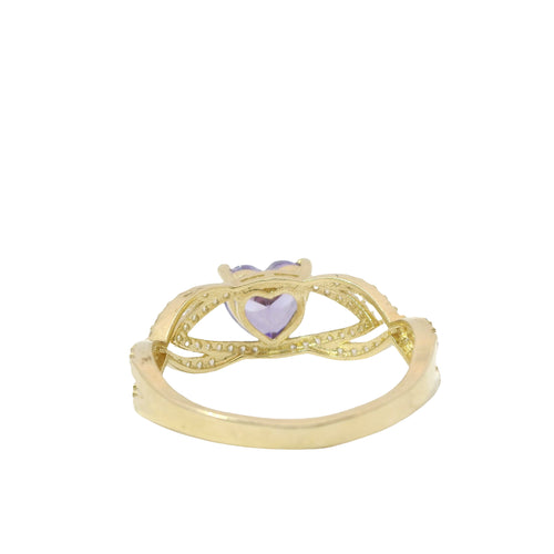 14KT Gold Ring Women's Purple Heart Shape Halo Center CZ Stone White CZ Stone Helix Open Band