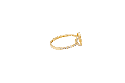 14KT Gold Ring Women's Quincenaera "15" Open Heart Shape Half Plain Half White CZ Stones Border and Band