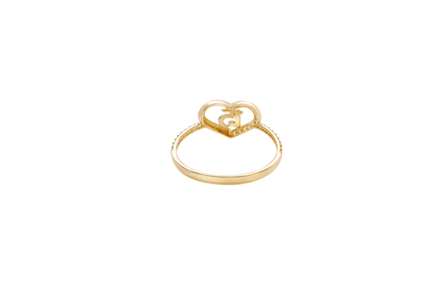 14KT Gold Ring Women's Quincenaera "15" Open Heart Shape Half Plain Half White CZ Stones Border and Band