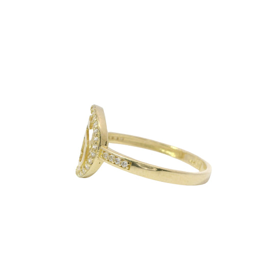 14KT Gold Ring Women's Quinceanera"15" Thin Open Round Center with White CZ Stone Band