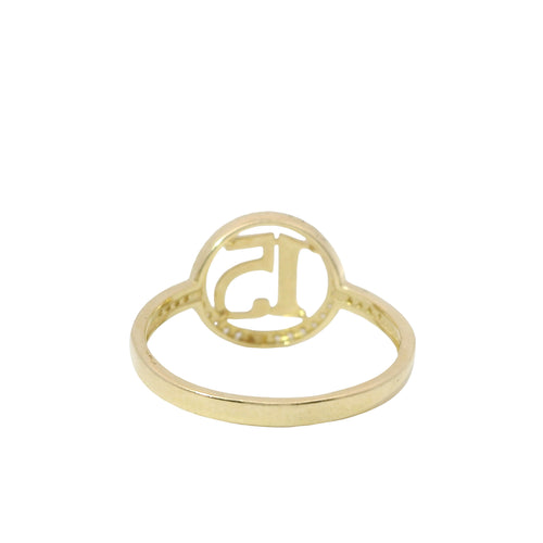 14KT Gold Ring Women's Quinceanera"15" Thin Open Round Center with White CZ Stone Band