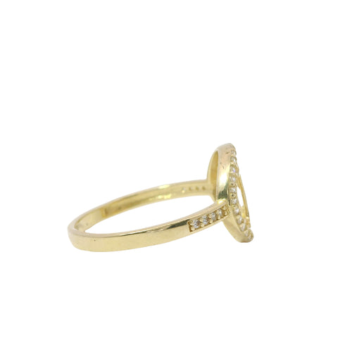 14KT Gold Ring Women's Quinceanera"15" Thin Open Round Center with White CZ Stone Band