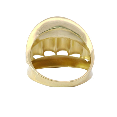 14KT Gold Ring Women's Raised Loop Center Ribbon Wide Plain Band
