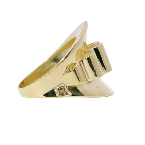 14KT Gold Ring Women's Raised Loop Center Ribbon Wide Plain Band