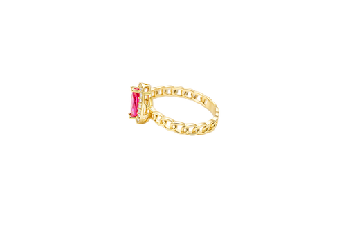 14KT Gold Ring Women's Marquise Red Center Stone with White CZ Stone Border Chino Band