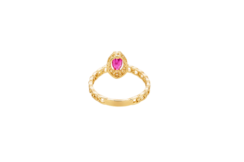 14KT Gold Ring Women's Marquise Red Center Stone with White CZ Stone Border Chino Band
