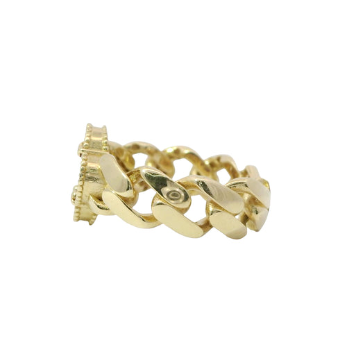 14KT Gold Ring Women's Mini Red Clover with Cuban Link Band
