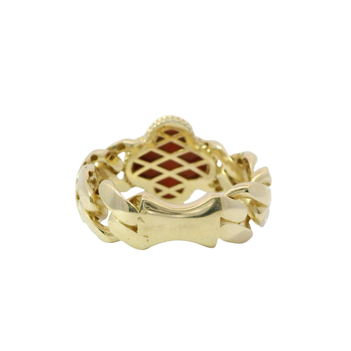 14KT Gold Ring Women's Mini Red Clover with Cuban Link Band