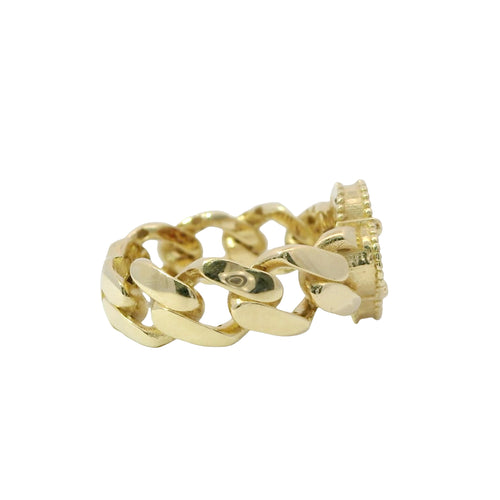 14KT Gold Ring Women's Mini Red Clover with Cuban Link Band