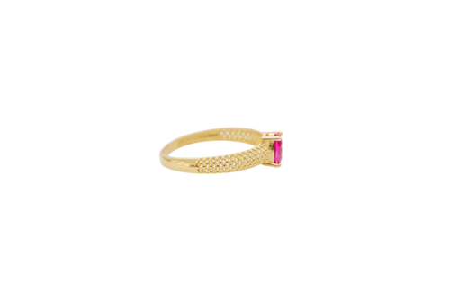14KT Gold Ring Women's Red Oval Honeycomb Cutout Band