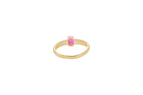 14KT Gold Ring Women's Red Oval Honeycomb Cutout Band