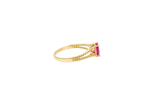 14KT Gold Ring Women's Red Oval Plain Twisted Split Band