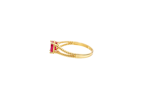 14KT Gold Ring Women's Red Oval Plain Twisted Split Band