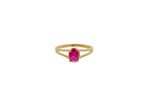 14KT Gold Ring Women's Red Oval Plain Twisted Split Band