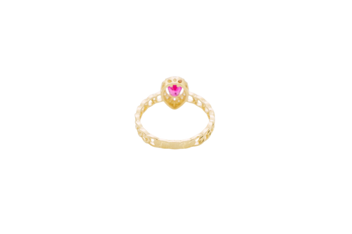 14KT Gold Ring Women's Pear Red Center Stone with White CZ Stone Border Chino Band