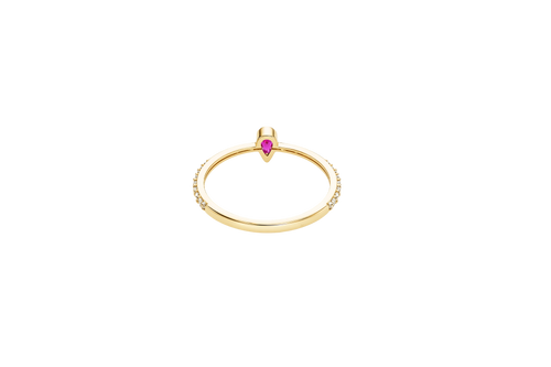 14KT Gold Ring Women's Red Pear Tear Drop Center CZ Stone with Round White CZ Stones Band