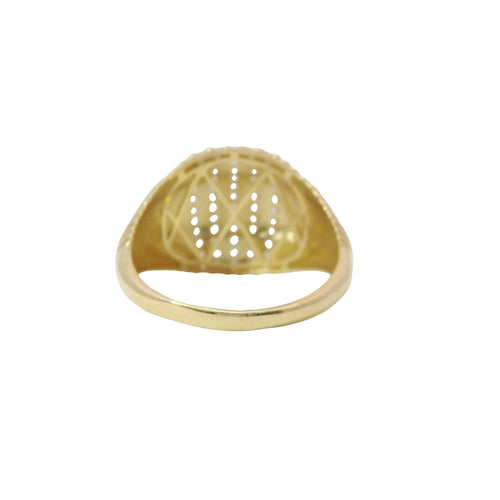 14KT Gold Ring Women's Ribbed Wide Seashell Band with Five Vertical White CZ Stone Rows