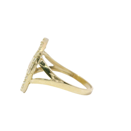14KT Gold Ring Women's Round Nugget with White CZ Stone Border and Split Band