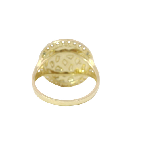 14KT Gold Ring Women's Round Nugget with White CZ Stone Border and Split Band