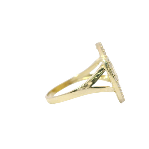 14KT Gold Ring Women's Round Nugget with White CZ Stone Border and Split Band
