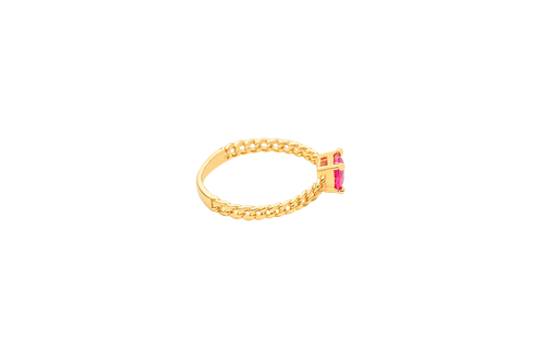 14KT Gold Ring Women's Round Red 4 Prong Center Stone with Chino Band