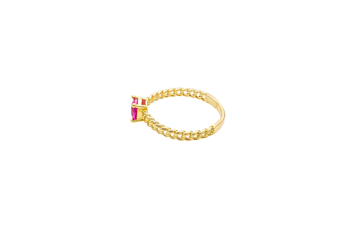 14KT Gold Ring Women's Round Red 4 Prong Center Stone with Chino Band