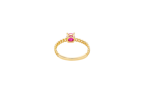 14KT Gold Ring Women's Round Red 4 Prong Center Stone with Chino Band