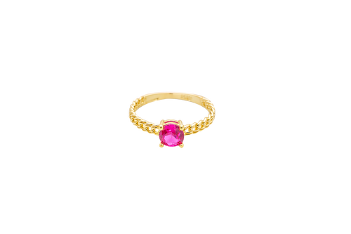 14KT Gold Ring Women's Round Red 4 Prong Center Stone with Chino Band