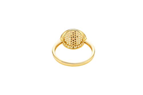 14KT Gold Ring Women's Two Tone  St. Jude Coin Center White CZ Stones Background Edge with White CZ Stone Band