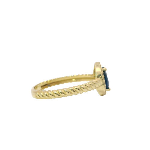 14KT Gold Ring Women's Navy Blue Pear Shape Center CZ Stone White CZ Stones Border Plain Rope Band